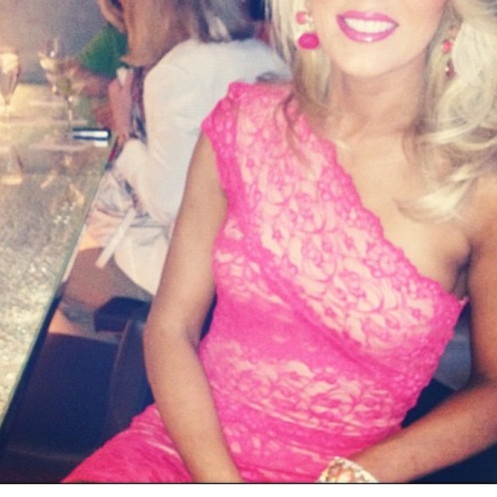 Bebe bodycon hot pink lace dress